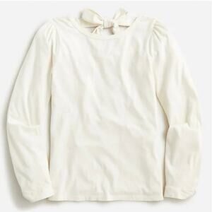 NWT J.Crew Broken-In Jersey Long Puff Sleeve Tie Back Tee In Ivory Size Small